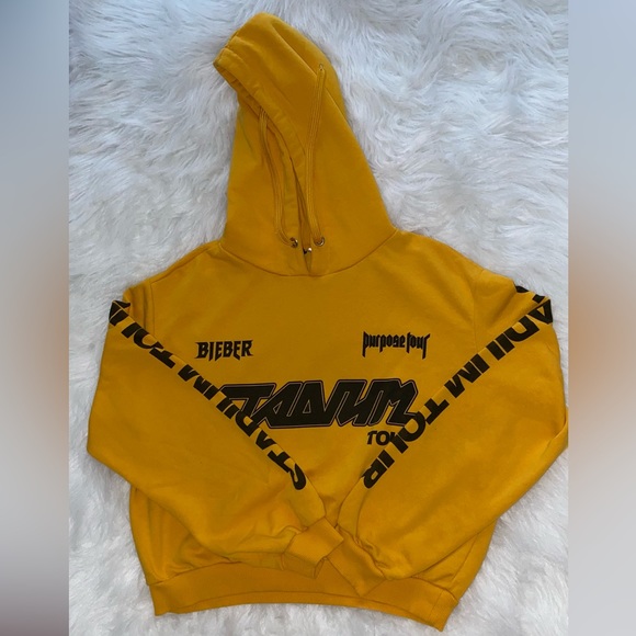 H&M x Justin Bieber Hoodie | Size Small | Yellow Graphic Sweatshirt - Picture 7 of 8